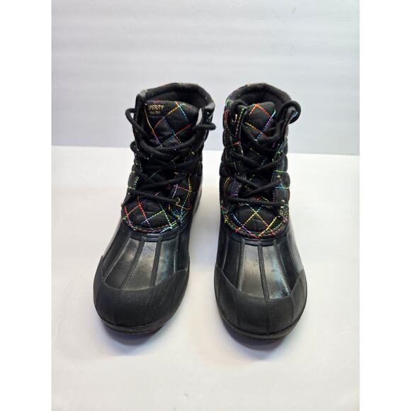 Sperry Port Rainbow Lace Up Duck Boots SCK166394 Black Girls Youth Size 4M - Picture 3 of 8